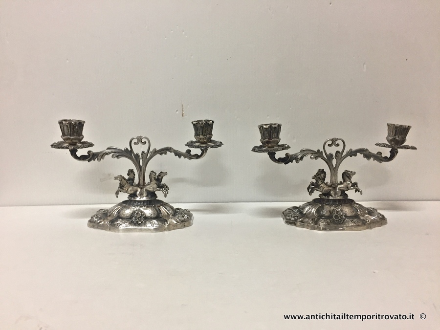 Antichità il tempo ritrovato - Antiquariato e restauro - Argenti  antichi-Oggetti vari in argento -Antica coppia candelabri italiani in  argento Cesa