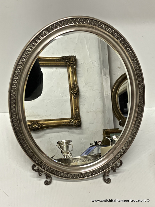 Vecchio specchio da tavolo argentieri Cesa con cornice in argento 800 - Cornice in argento 800 Cesa 1882 stile impero con specchio molato